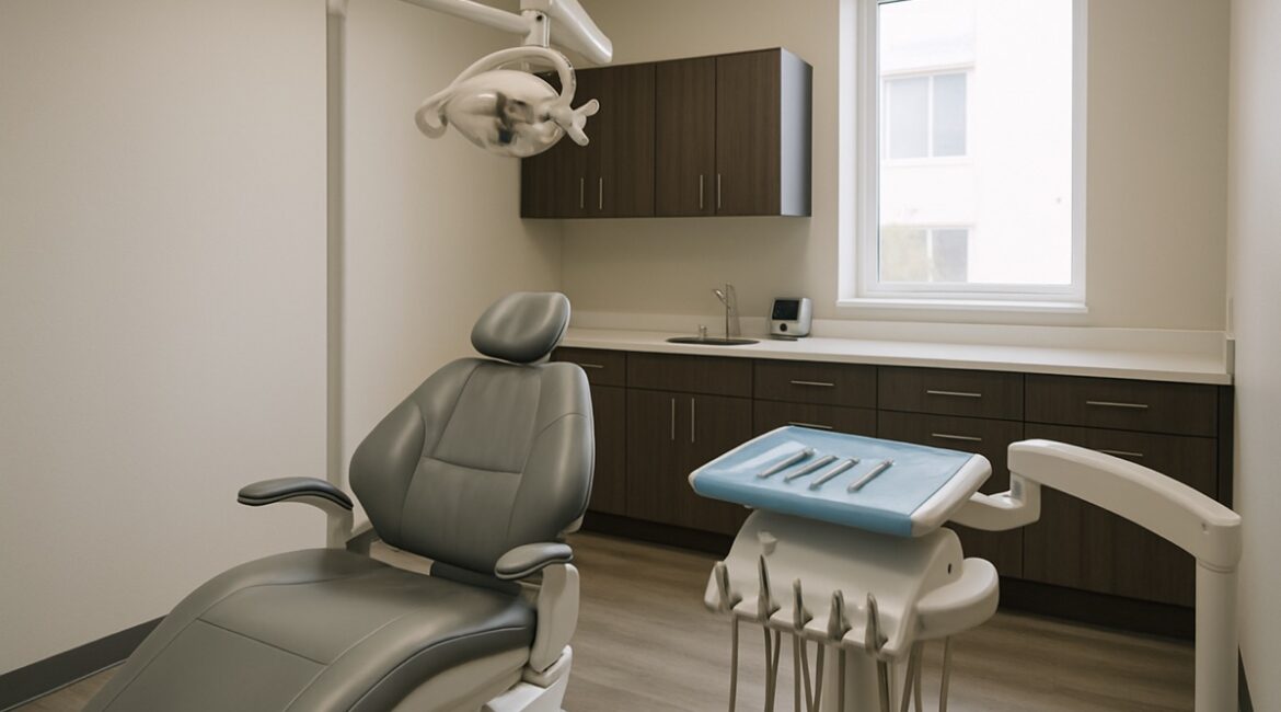 Modern dental treatment room with cosmetic dentistry chair at a Pickering dental office