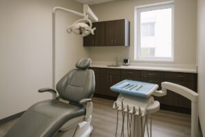 Modern dental treatment room with cosmetic dentistry chair at a Pickering dental office