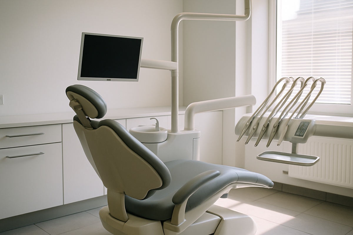 Bright modern dental operatory prepared for a cosmetic dentistry consultation