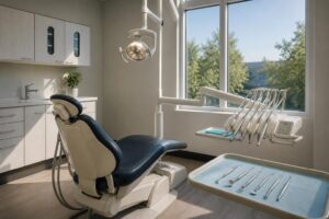Dental treatment room set up for a scaling and root planing appointment