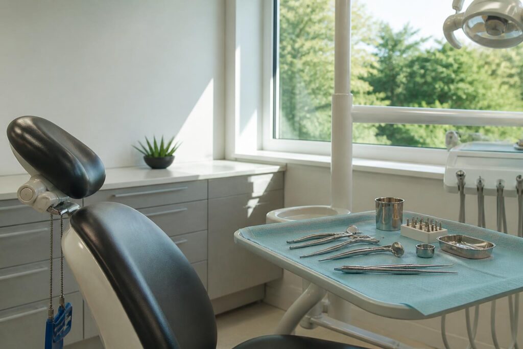 Dental treatment room set up for a wisdom teeth removal procedure