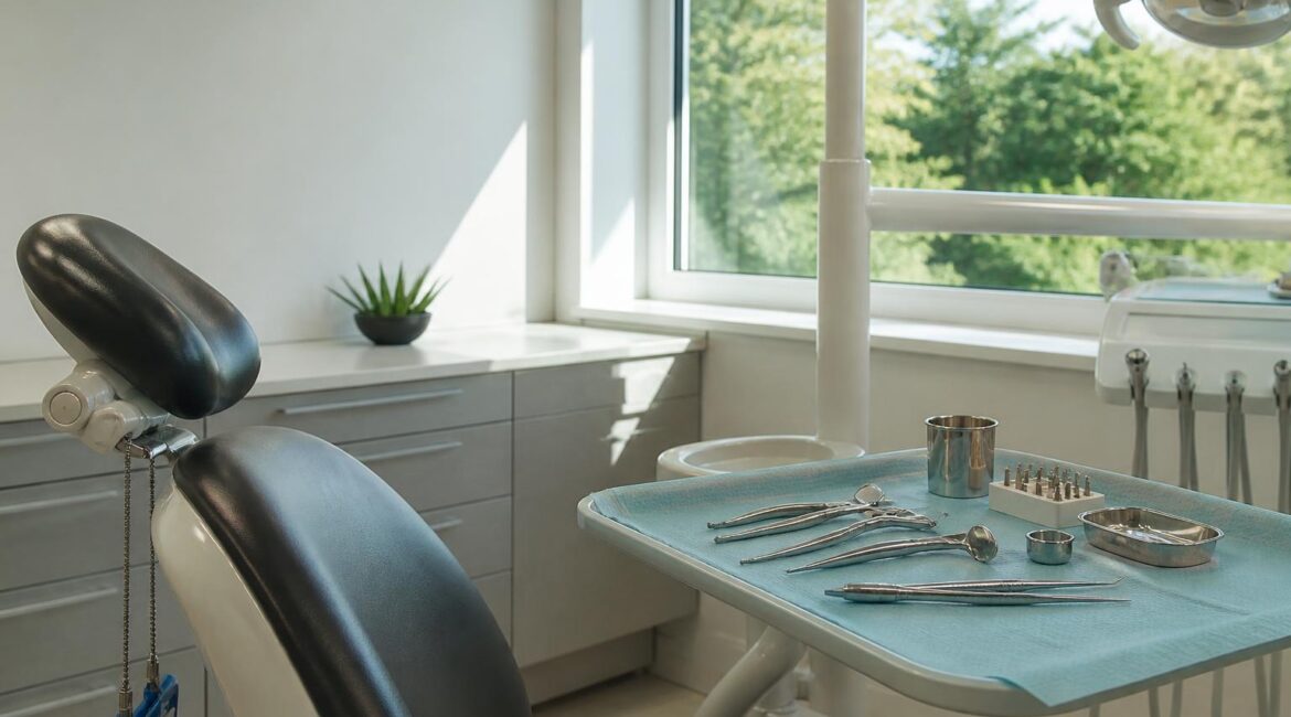 Dental treatment room set up for a wisdom teeth removal procedure