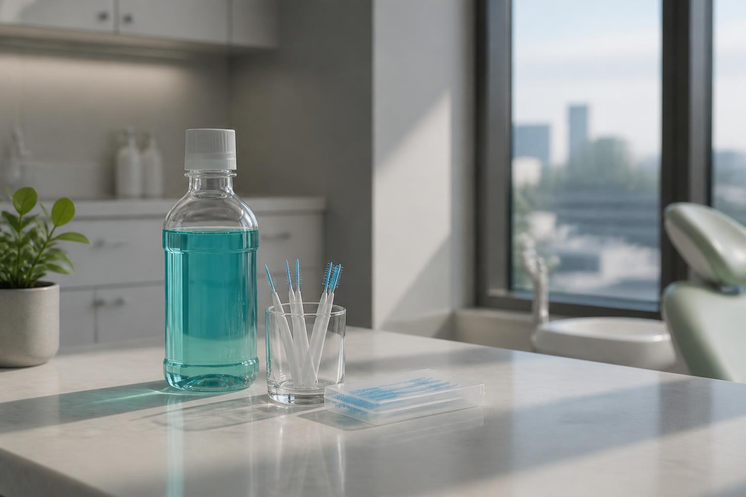 Interdental brush and antimicrobial rinse for gum care after deep cleaning